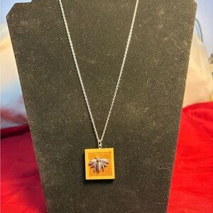 Silver Bee Wooden Pendant Necklace